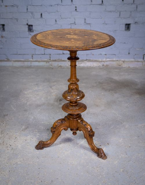 Burr Walnut Marquetry 'George & Dragon' Wine Table, C.1870.