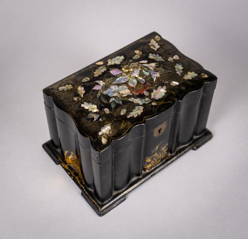 fig 1. Victorian Papier Mache Mother Of Pearl Tea Caddy, c.1860