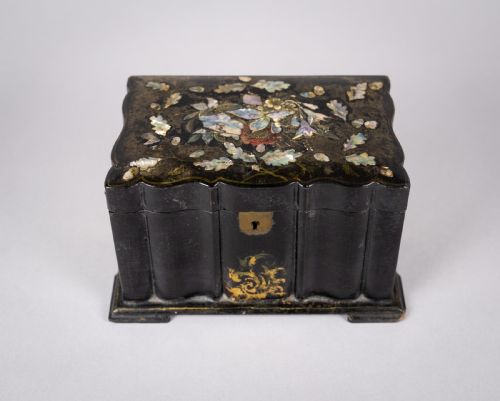 Victorian Papier Mache Mother of Pearl Tea Caddy, C.1860