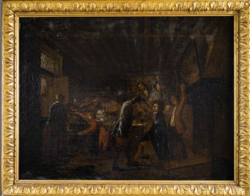 18th Century Oil in Manner of Pieter Jansz Quast (1605-1647) - Tavern Fight Over a Card Game