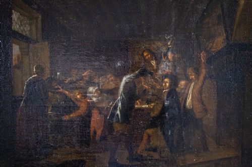 fig 1. 18th Century Oil In Manner of Pieter Jansz Quast (1605-1647) - Tavern Fight Over A Card Game