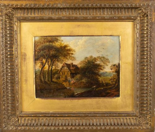 Circle of Alexander Nasmyth - Figures in Highland Country Landscape. Signed. Oil on Board