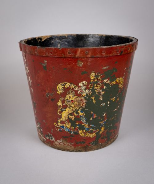 Victorian Papier Mache Royal Arms Fire Bucket.