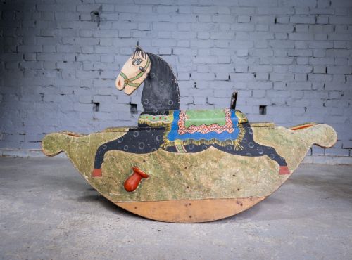 Late 19th Century Folk Art Painted Wooden Rocking Horse