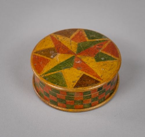 fig 1. Early 20th Century Harlequin Painted Treen Snuff Box.