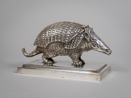 19th Century Silver Plated Armadillo Novelty Inkwell
