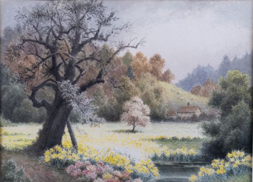 Herbert George (B.1863) - Cottage in a Landscape. Signed. Watercolour.
