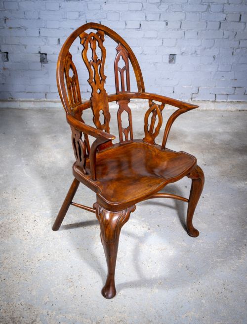 fig 1. Late 19th Century Gothic Revival Yew & Elm Windsor Chair