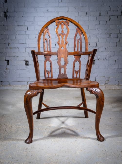 Late 19th Century Gothic Revival Yew & Elm Windsor Chair
