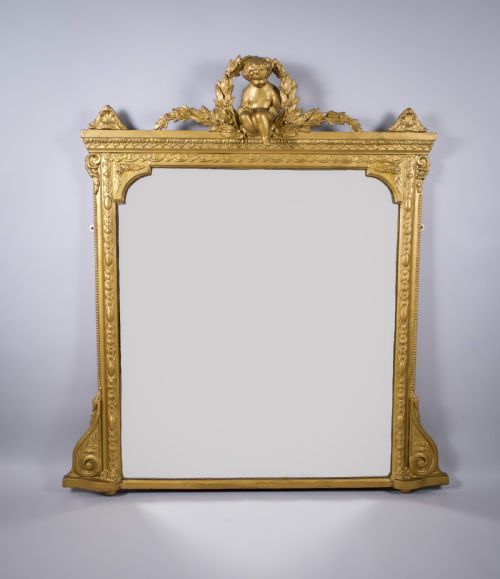 victorian gilt gesso putti cherub overmantel mirror - CATEGORY: ANTIQUE MIRRORS - DATED 19TH CENTURY