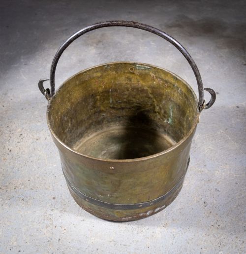 LARGE GEORGIAN BRASS COPPER IRON LOG BUCKET BIN - ADDITIONAL PHOTO 3