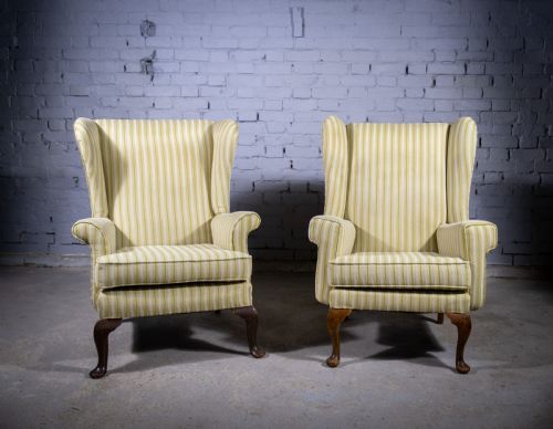 Near Pair of Early 20th Century Wingback Armchairs.