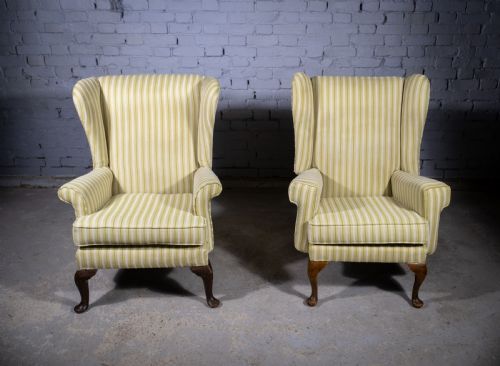 fig 1. Near Pair Of Early 20th Century Wingback Armchairs.