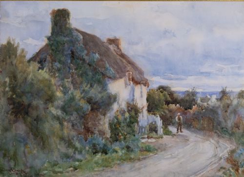fig 1. Tom Clough (1867-1943) - Figure On A Country Lane. Watercolour.