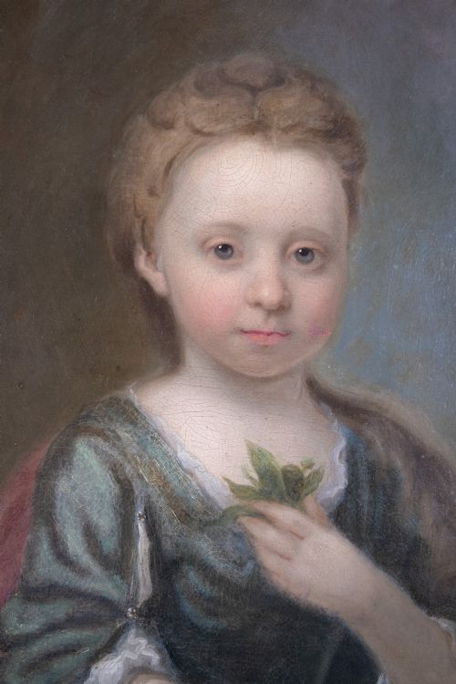 LATE 18THEARLY 19TH CENTURY OVAL PORTRAIT OF GIRL HOLDING A FLOWER OIL ON CANVAS - ADDITIONAL PHOTO 3