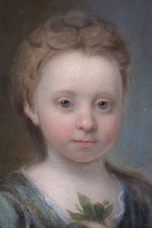 LATE 18THEARLY 19TH CENTURY OVAL PORTRAIT OF GIRL HOLDING A FLOWER OIL ON CANVAS - ADDITIONAL PHOTO 4