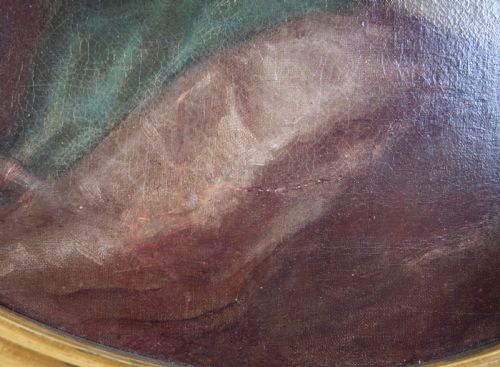 LATE 18THEARLY 19TH CENTURY OVAL PORTRAIT OF GIRL HOLDING A FLOWER OIL ON CANVAS - ADDITIONAL PHOTO 6