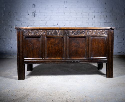 Large 18th Century Four Panel Chest / Coffer - Dated 1702.