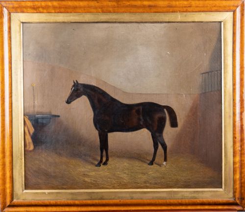 James Clarke (1858-1943) Chestnut Horse in Stable. Oil on Canvas.