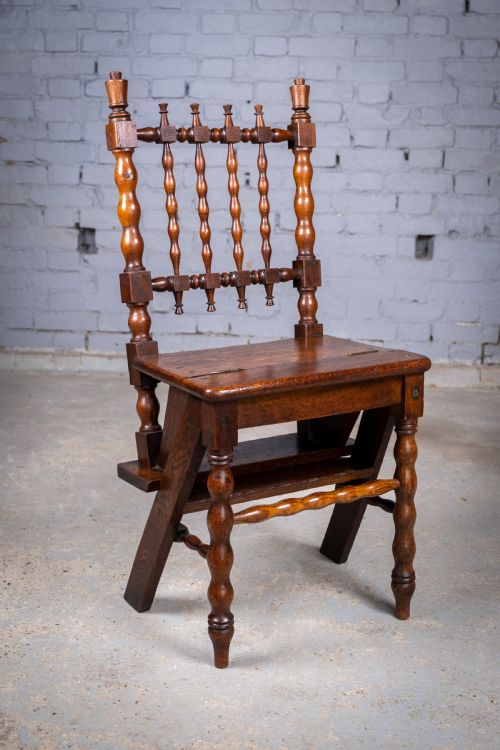 georgian oak metamorphic chair library steps - CATEGORY: ANTIQUE CHAIRS - DATED 1800