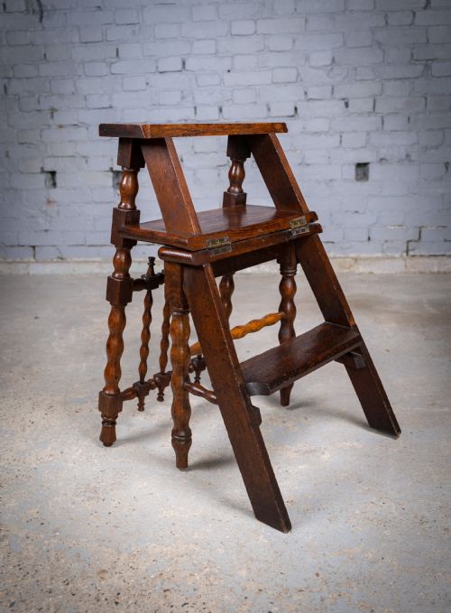 GEORGIAN OAK METAMORPHIC CHAIR LIBRARY STEPS - ADDITIONAL PHOTO 1