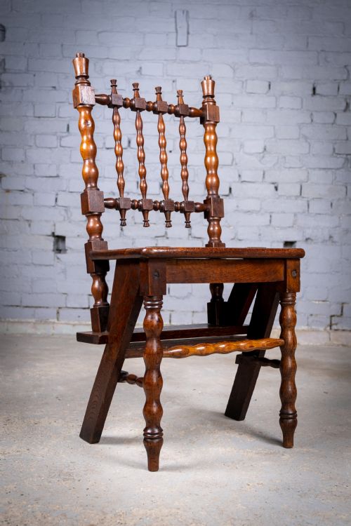 GEORGIAN OAK METAMORPHIC CHAIR LIBRARY STEPS - ADDITIONAL PHOTO 2