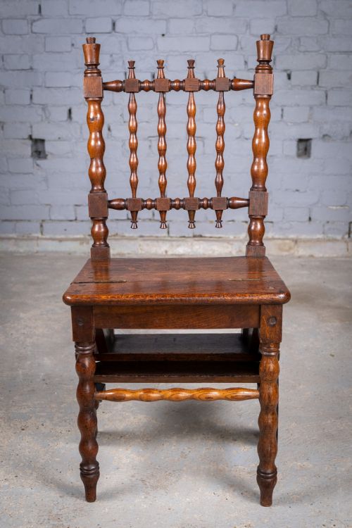 GEORGIAN OAK METAMORPHIC CHAIR LIBRARY STEPS - ADDITIONAL PHOTO 3