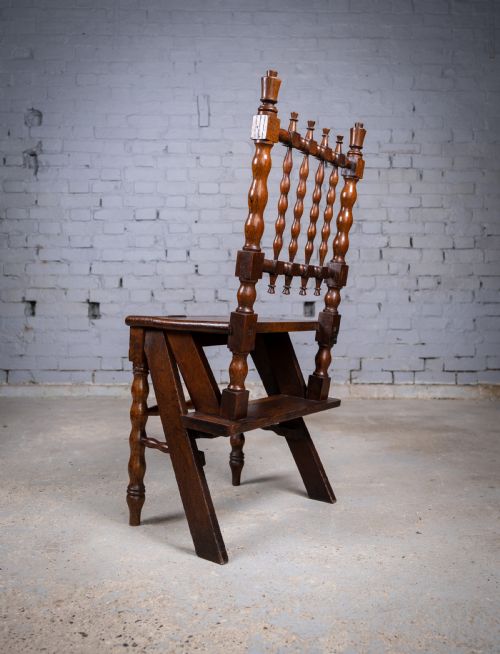 GEORGIAN OAK METAMORPHIC CHAIR LIBRARY STEPS - ADDITIONAL PHOTO 8