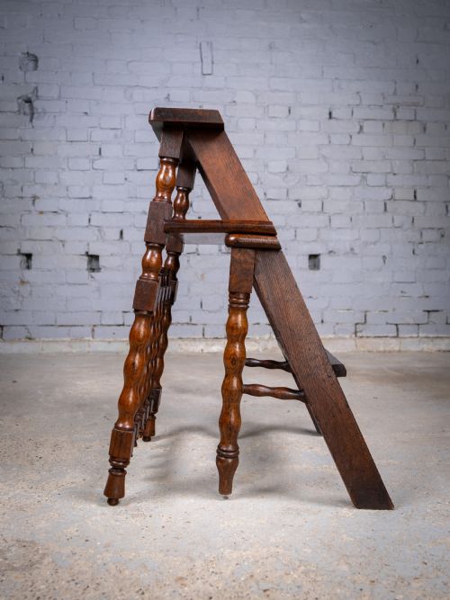 GEORGIAN OAK METAMORPHIC CHAIR LIBRARY STEPS - ADDITIONAL PHOTO 13