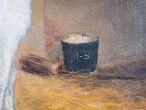 R COOPER 1849 PORTRAIT OF A WHITE HORSE IN STABLE SIGNED DATED OIL ON CANVAS - ADDITIONAL PHOTO 3
