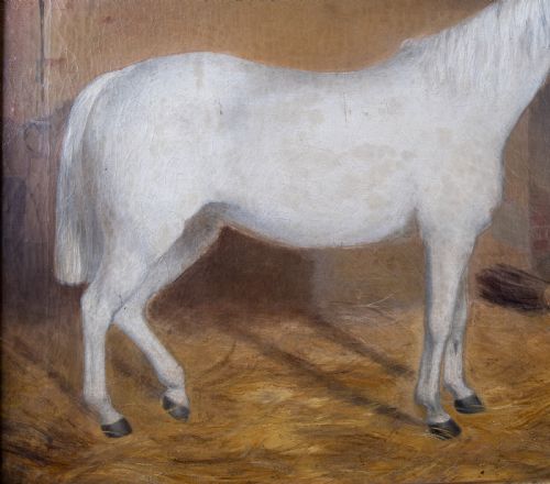 R COOPER 1849 PORTRAIT OF A WHITE HORSE IN STABLE SIGNED DATED OIL ON CANVAS - ADDITIONAL PHOTO 7