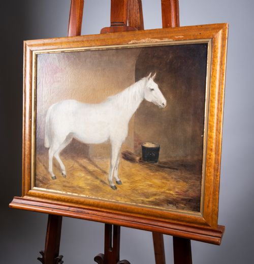 R COOPER 1849 PORTRAIT OF A WHITE HORSE IN STABLE SIGNED DATED OIL ON CANVAS - ADDITIONAL PHOTO 9