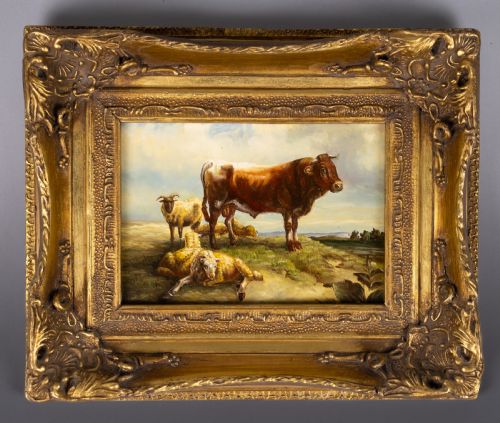 Circle of Thomas Sidney Cooper (1803-1902) - Cow and Sheep in Landscape.