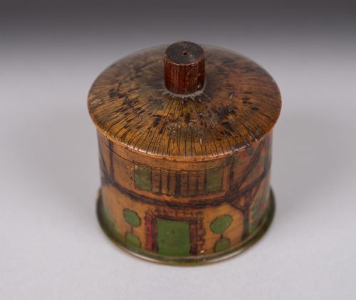FOLK ART 'THATCHED COTTAGE' POLYCHROME TREEN STRING BOX - ADDITIONAL PHOTO 1