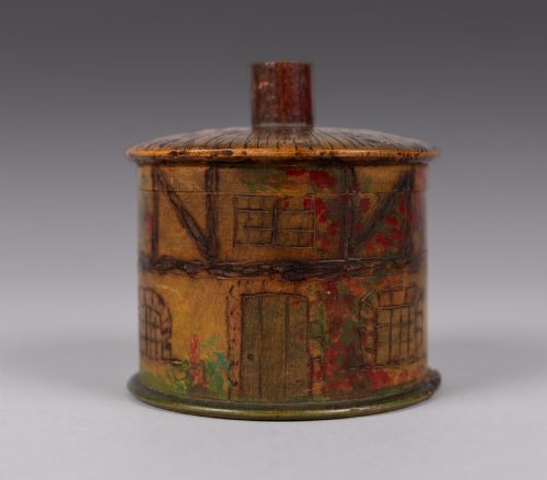 FOLK ART 'THATCHED COTTAGE' POLYCHROME TREEN STRING BOX - ADDITIONAL PHOTO 3