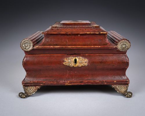 REGENCY RED LEATHER BRASS WORKBOX WITH SECRET COMPARTMENT - ADDITIONAL PHOTO 3