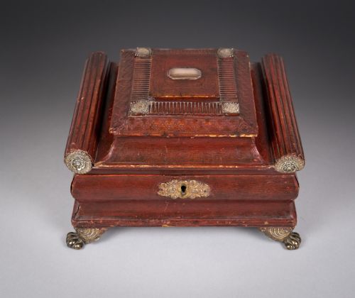 REGENCY RED LEATHER BRASS WORKBOX WITH SECRET COMPARTMENT - ADDITIONAL PHOTO 2