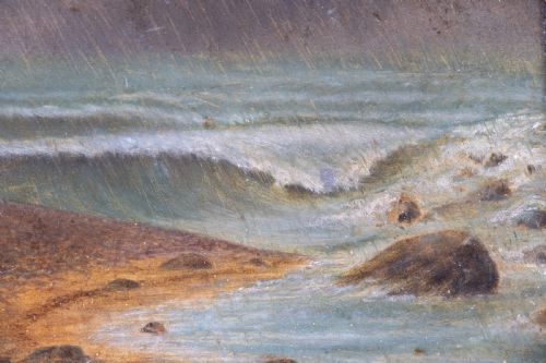 19TH CENTURY OIL ON BOARD DONKEY ON A STORMY BEACH - ADDITIONAL PHOTO 6