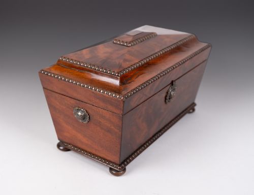 LARGE REGENCY ROSEWOOD TEA CADDY WITH FITTED INTERIOR AND ROYAL MARINE BADGES - ADDITIONAL PHOTO 7