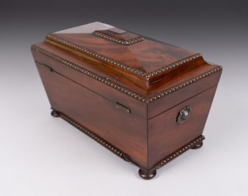 LARGE REGENCY ROSEWOOD TEA CADDY WITH FITTED INTERIOR AND ROYAL MARINE BADGES - ADDITIONAL PHOTO 8