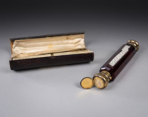 silver gilt ruby glass scent bottle in case by george brace london - CATEGORY: ANTIQUE SILVER - DATED VICTORIAN