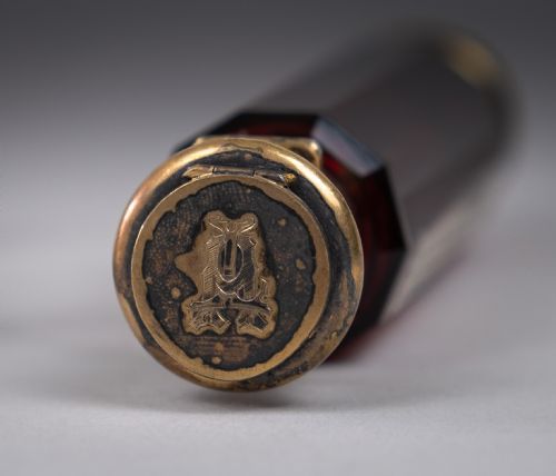 SILVER GILT RUBY GLASS SCENT BOTTLE IN CASE BY GEORGE BRACE LONDON - ADDITIONAL PHOTO 4