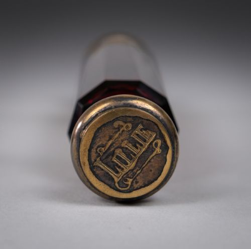 SILVER GILT RUBY GLASS SCENT BOTTLE IN CASE BY GEORGE BRACE LONDON - ADDITIONAL PHOTO 5