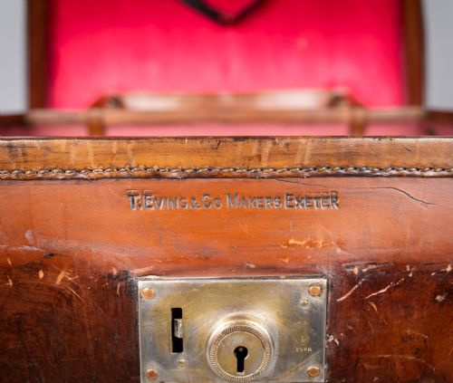 LARGE LEATHER LUGGAGE HAT BOX BY T EVINS CO EXETER - ADDITIONAL PHOTO 3