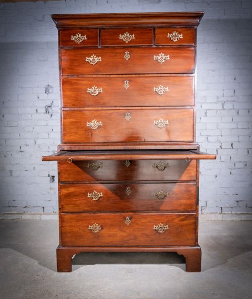 GEORGE III MAHOGANY TALLBOY CHEST ON CHEST WITH BRUSHING SLIDE - ADDITIONAL PHOTO 1