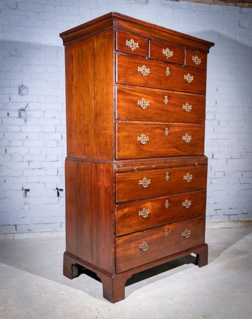 GEORGE III MAHOGANY TALLBOY CHEST ON CHEST WITH BRUSHING SLIDE - ADDITIONAL PHOTO 3