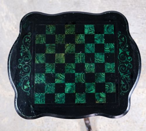 19TH CENTURY OAK MALACHITE CHESS TABLE - ADDITIONAL PHOTO 5