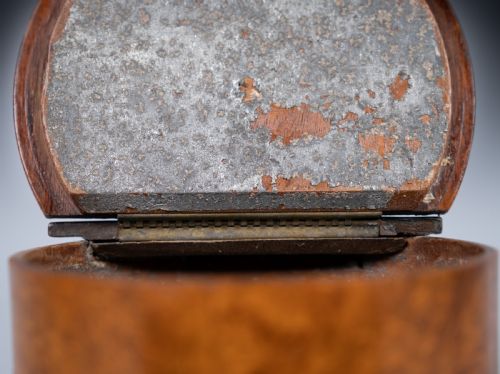19TH CENTURY BURR WALNUT CYLINDRICAL TEA CADDY - ADDITIONAL PHOTO 5