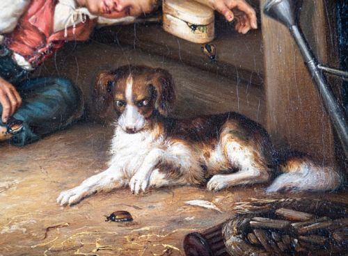 19TH CENTURY OIL ON CANVAS SLEEPING BOY WITH BUGS - ADDITIONAL PHOTO 5