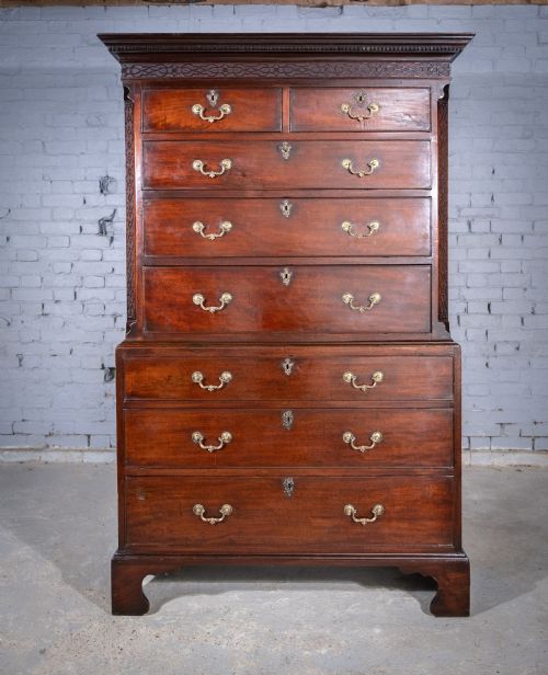 george iii chippendale period mahogany chest on chest tallboy - CATEGORY: ANTIQUE CHEST OF DRAWERS - DATED GEORGIAN